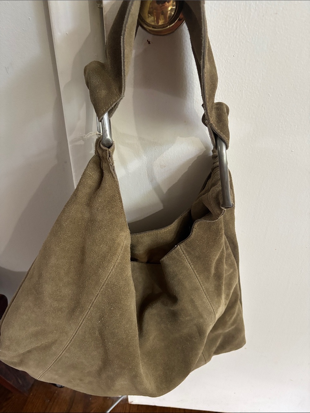 NWT Free People real suede leather bag with metal accents . Light sand color - Picture 7 of 7